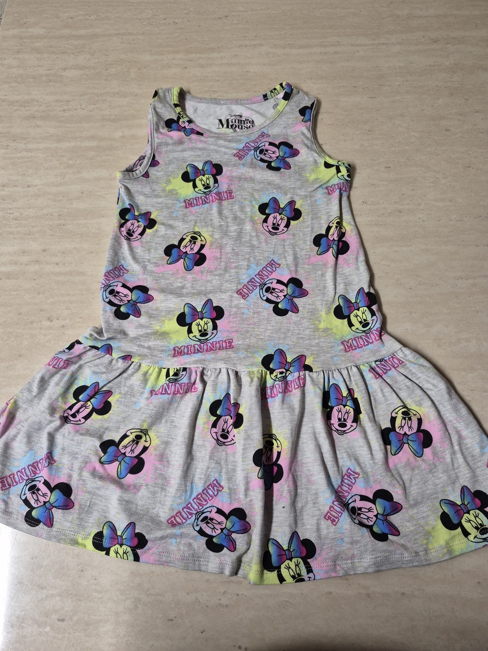 Minnie Mouse Gray Tank Dress with Neon Multicolor Print